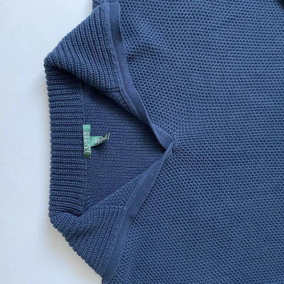 Lauren‎ Ralph Lauren Shawl Collar Fisherman Knit Sweater Navy Blue Size L Large - Picture 11 of 16